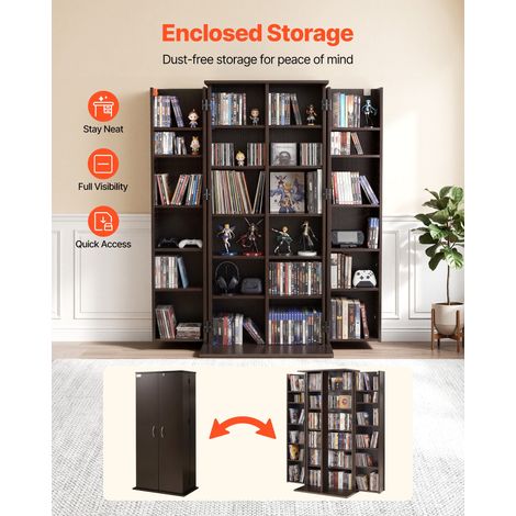 Bibliothèque Étagère, Meuble de Rangement Multimédia à 6 Niveaux, Armoire Biblio pour CD, DVD, Livres, Jeux, avec Portes et Étagère… (1/5)