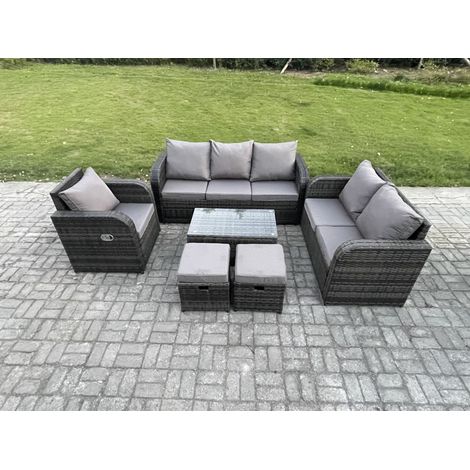Fimous Ensemble de meubles de jardin en polyrotin 6 Pièces avec Table basse rectangulaire Canapé d'amour 2 Petits tabourets (1/5)