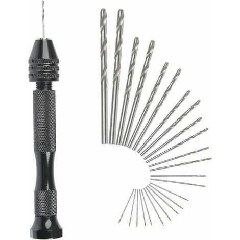 XVX Mini-Handbohrmaschine mit Spiralbohrern + 25 Akku-Mikro-Spiralbohrer, Aluminium-Stiftschraubstock, Rotationswerkzeuge, verstellbare Spiralbohrer, Pyrographie, Heim-Kunststoffloch, Kupfer (1/5)