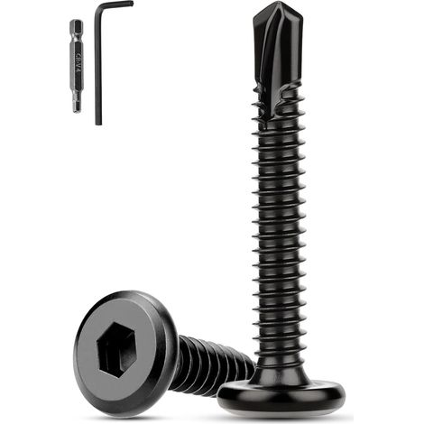 60 viti autofilettanti in acciaio inox M5,5 x 50 mm 410, viti per lamiera con esagono interno, nere, incl. cacciavite e chiave a brugola (1/5)