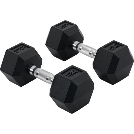 Homcom – Ensemble d'haltères 2 x 10 kg – Haltères courtes en métal et caoutchouc – Poignées antidérapantes – Pour entraînement musculaire à domicile