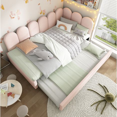 Cama Doble 90x200 Cm Con Cama Nido Terciopelo Rosa (1/5)