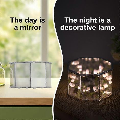 DIY Tulpenlampe 2-in-1 Achteckiger Spiegel Blumen Nachtlicht Unfertige Handarbeit Dekorative Lampe für
