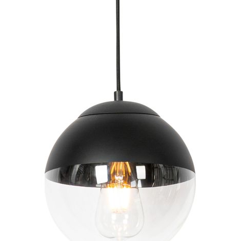 QAZQA Lampada a sospensione eclipse - Retrò - Vetro,Acciaio - Nero - Sfera Max. 1 x Watt