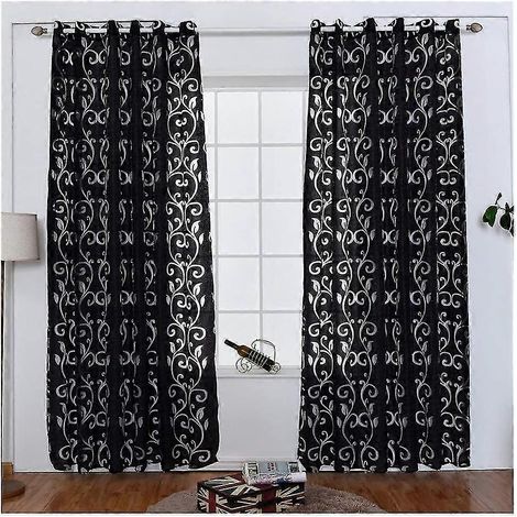 Ensemble de 2 voilages blancs transparents en jacquard à œillets géométriques (1/5)