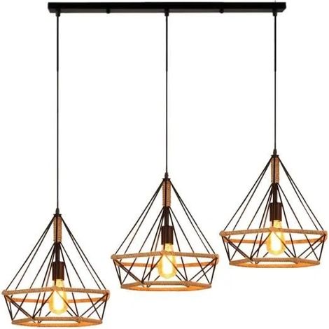U-Do Lustre Corde de Chanvre Diamant Suspension Luminaire Industrielle 3 Lumières (1/3)