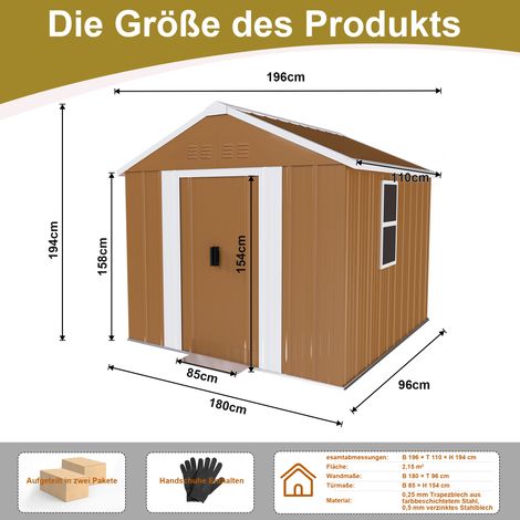 Abri métallique de jardin 1,8x1m – Cabane extérieure en acier robuste, anti-pluie et vent, avec fenêtres, portail sécurisé à clé et aération, sans fond – Parfait pour stocker équipements, bicyclettes (1/5)