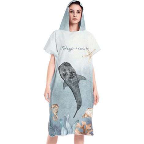 Peignoir de plage à capuche, poncho de bain double face en peluche avec fermeture éclair, peignoir de plage pour se changer après le surf (1/5)
