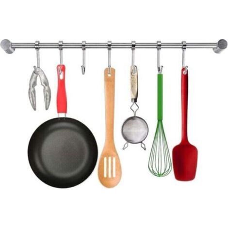 Porte-Ustensile à 7 Crochets Ajustables 38cm Support Ustensiles Cuisine Mural Support Ustensiles Cuisine INOX pour Cuillère à Soup Pot Casserole Egouttoir Gant Couteau