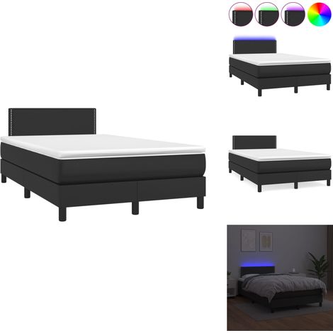 Sommier à lattes de lit matelas LED noir 120x190 cm similicuir - Lit Plateforme - Lit Design - Lit Moderne - Lit Avec Rangement - Tête De Lit Ajustable (1/5)