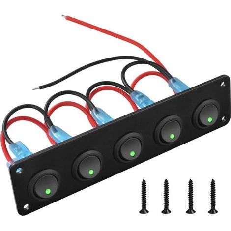Interrupteur à Bascule, 12-24V 5 Gangs Commutateur de Panneau de Commande d'Interrupteur à Verte LED pour Voiture Bateau Marine (1/5)