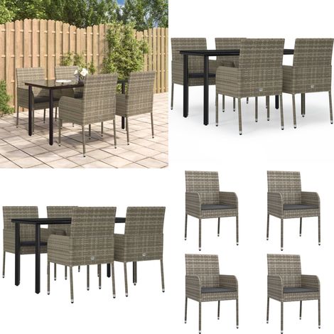 5-tlg. Garten-Essgruppe mit Kissen Schwarz und Grau Poly Rattan - Gartenessgruppe - Rattanmöbel (1/5)