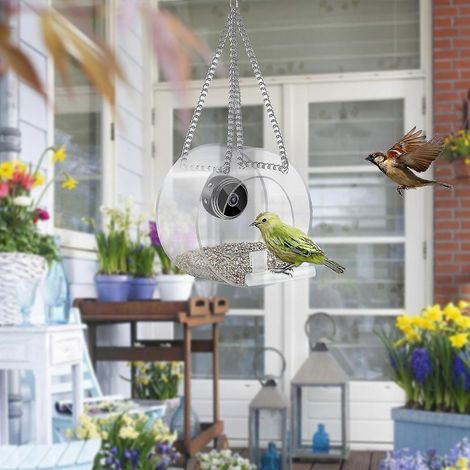 Mangeoire à oiseaux avec caméra, caméra vidéo HD 1080p vision nocturne, connexion Wi-Fi à distance avec téléphone portable pour l'observation des oiseaux en extérieur, capture de photos (1/5)