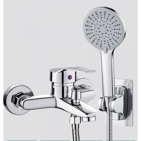 Mitigeur de Bain, Douche/Robinet Monocommande de Baignoire avec Flexible, Douchette 3 Jets,argent (1/5)