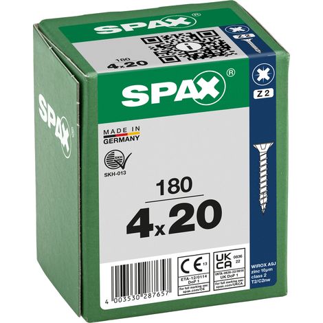 SPAX Vis universelle, 4 x 20 mm, 180 pièces, Tête centrante, Tête fraisée, Cruciforme Z2, 4CUT, WIROX - 8000000287657