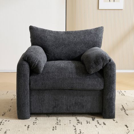 Übergroßer Sessel aus Chenille-Stoff, schlichter Freizeitstuhl für das Wohnzimmer, modernes Design, Grau