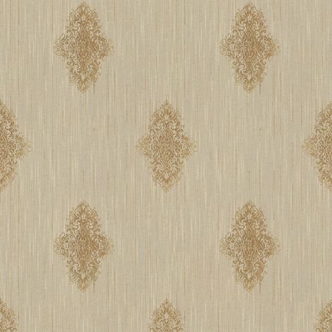 Carta da parati barocca Profhome 319463 Carta da parati tessile leggermente strutturata in stile barocco opaca beige bronzo 5,33 m2