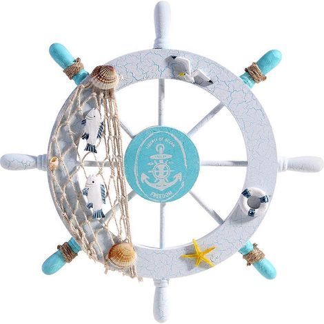 WINOMO Décoration murale nautique en bois, bateau de plage, gouvernail, filet de pêche, coquillage (bouée) (1/3)