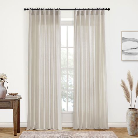 Lot de 2 Rideaux Transparents en Lin et Coton avec Passe-Tringle/Languette arrière/Crochet pour Chambre à Coucher, Salon, 213,4 cm de Long, 127 cm de Large, (1/5)
