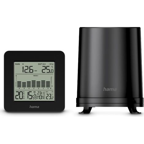 STATION MÉTÉO ''MYKONOS'' AVEC PLUVIOMÈTRE/SONDE EXT., RADIO, RÉVEIL, NR HAMA (1/5)
