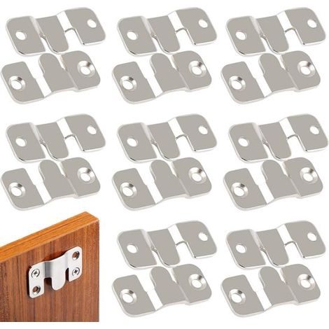 Sistema di sospensione con bloccaggio in acciaio inox a 16 pezzi, staffe di montaggio a incasso e nascoste, connettori per mobili, ganci per mobili, ganci per cornici, clip a Z (1/5)