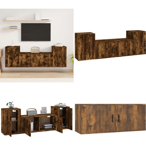 Ensemble de meubles TV 3 pcs Chêne fumé Bois d'ingénierie - ensemble de meubles TV - ensembles de meubles TV - Home & Living (1/5)