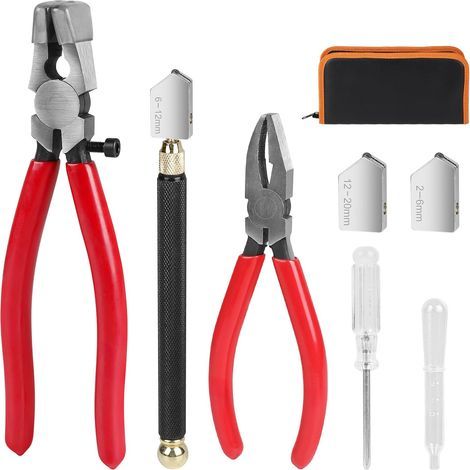 8pcs Coupe-Verre pour Bouteilles, Pince à Briser le Verre et Pince à Joints Pliers à Courir Ensemble avec 2 Tête de Coupe de Rechange, Tuyau d'égouttement pour Mosaïque épaisse Carreaux (1/5)