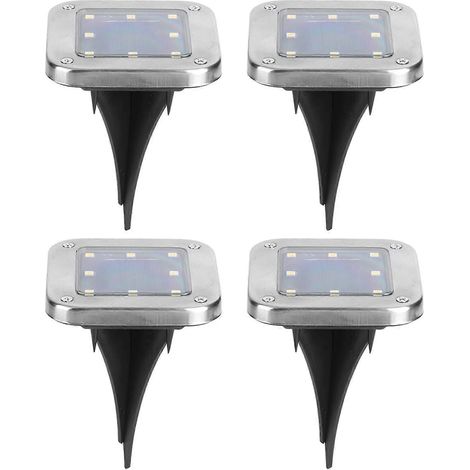 4er-Set Solar-Gartenleuchten mit 8 LEDs, warmweiß, wasserdicht, aus Edelstahl, für den Außenbereich