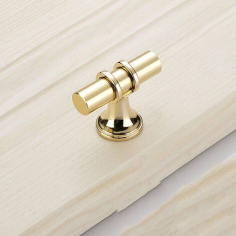Lot de 10 boutons de placard en laiton brossé doré pour tiroir, quincaillerie d'armoire, boutons à trou unique, bouton en T pour commode (50 × 35 mm) (1/4)