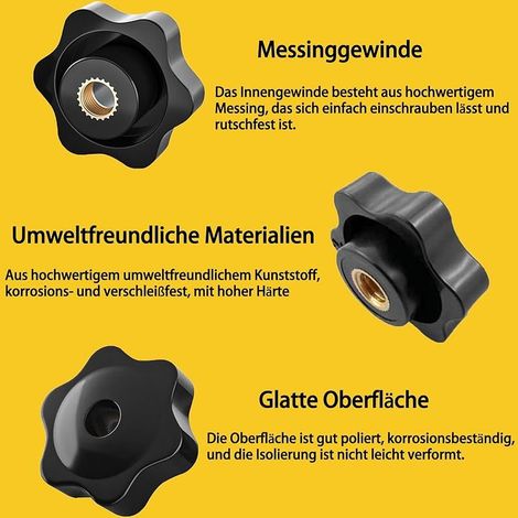 Lot de 20 écrous de poignée en forme d'étoile - Filetage intérieur M8 x 32 mm - Bouton de serrage - En plastique noir - Écrou moleté - Pour appareils mécaniques, industriels et électroniques (1/5)