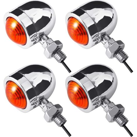 Silver Moto Mini clignotants Ampoules indicateurs avant / arrière Ambre / Jaune Adaptés pour Chopper Bobber Cafe Racer Moto (Pack de 4) (1/5)
