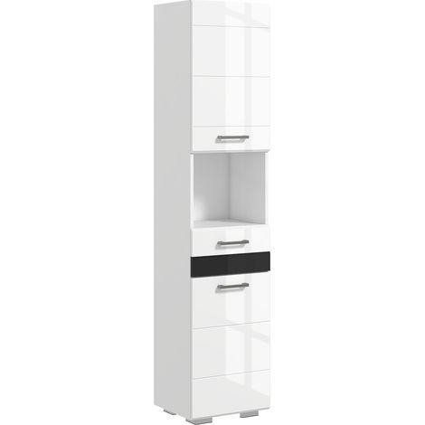 Colonna Bagno in MDF con Ripiano Aperto, Cassetto e Armadietto Chiuso, 37x32.5x170 cm, Bianco