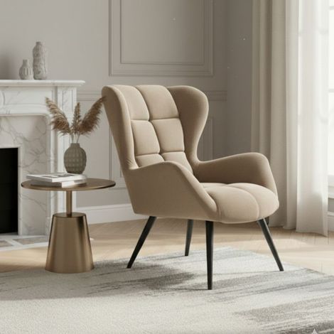 Fauteuil en velours beige avec pieds noirs en métal Glasgow (1/5)