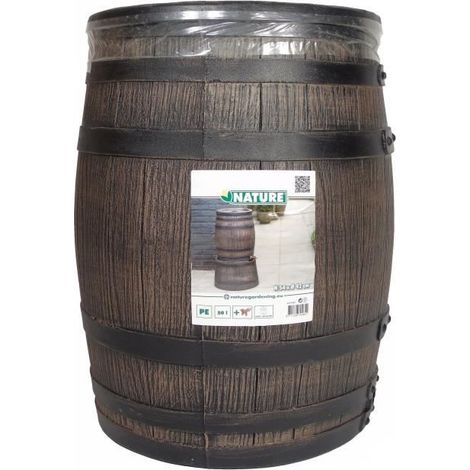 Récupérateur d'eau en forme de barrique - NATURE - En PE rotomoulé - 50 litres - Inclus accessoires (1/5)