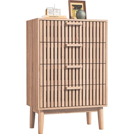 Commode 4 tiroirs 60x34x91 cm – Meuble Rangement Chambre Salon Porche – En bois – Naturel (1/5)