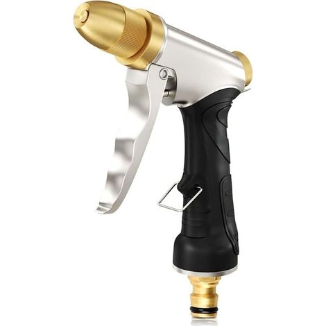 Gun d‘watering in 100% metal heavy for the garden and the washing of cars, Structure 100% metal composed of nozzle in brass and of body in aluminum of zinc, sturdy and durable (1/5)