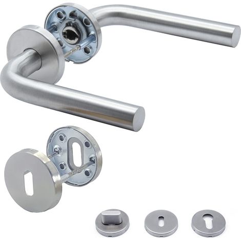 Poignée de porte ronde en acier inoxydable mat pour porte d'entrée et portes intérieures (1/5)