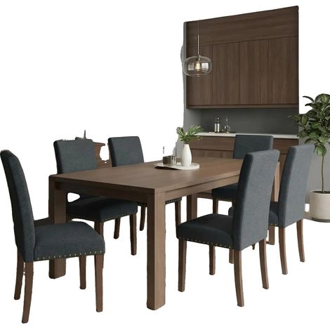 Sillas de comedor, tapizadas en tela, diseño moderno y elegante, color gris, 6 plazas. (1/2)