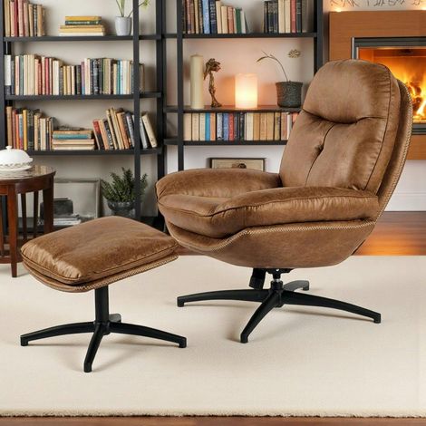 Fauteuil détente havane pivotant et repose-pieds IENA (1/3)