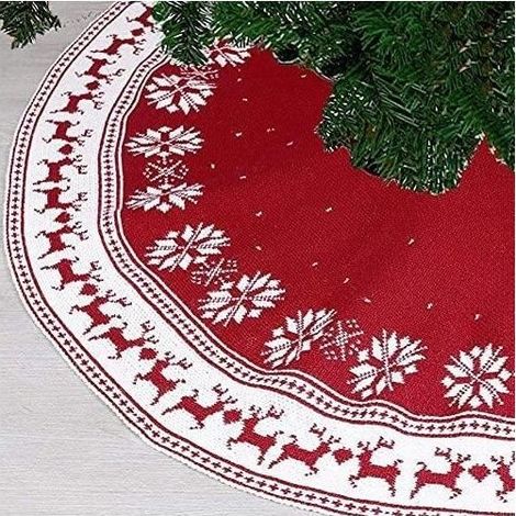 Tapis de sapin de Noël rond en fausse fourrure - KAGOLOW - 122 cm - Blanc et rouge - Cache le pied du sapin (1/4)