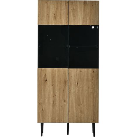 Vetrina alta moderna 80 x 35 x 180 cm con 2 ante in vetro temperato e LED MODENUIT (1/5)