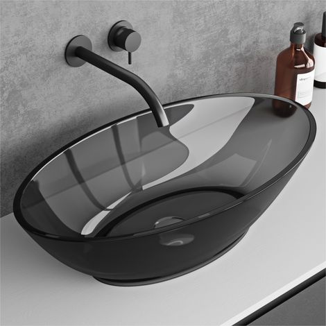 doporro Lavabo Redondo de Resina Transparente Gris 63x34x17 cm Lavabo de Baño sobre Encimera Antimanchas y Antiamarilleo Resistente al Calor Fácil Mantenimiento Coloria02 (1/5)