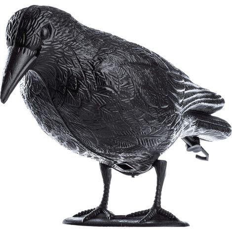 Corbeau noir en plastique, 39 x 24 cm, répulsif à pigeons avec crochet de suspension, effaroucheur d'oiseaux de jardin avec support, efficace pour balcon (1/5)