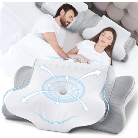 Oreiller ergonomique - Oreiller cervical - Pour dormir sur le dos, le ventre ou le côté - Mousse à mémoire de forme - Oreiller de sommeil-AquaForge (1/3)