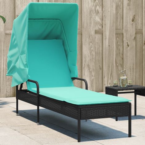 vidaXL Chaise longue avec auvent noir résine tressée