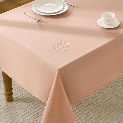 Nappe Rose rectangulaire 240x140 cm lavable aspect lin pour extérieur et intérieur