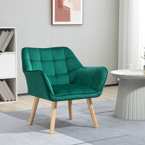 Butaca de Salón Moderna Tapizado en Terciopelo con Patas de Madera Sillón Relax para Sala de Estar Verde (1/5)