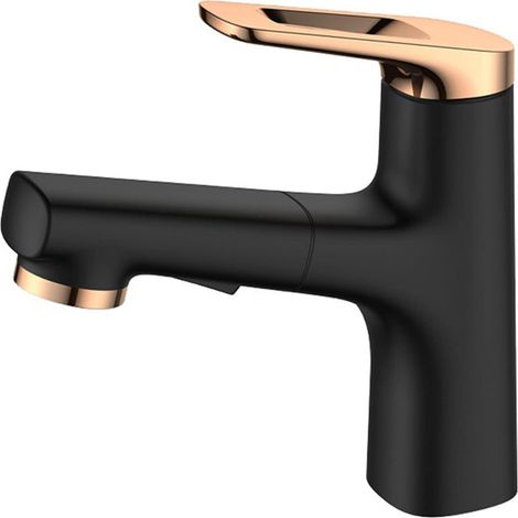 Mitigeur lavabo laiton avec douchette extractible, robinet salle de bain moderne à poignée unique, mélangeur eau chaude froide avec tête amovible (1/4)