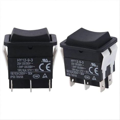Interrupteur à bascule, HY12-9-3 Interrupteur à bascule électrique industriel 6 broches 125 V/250 V Bouton-poussoir (2 pièces (1/5)