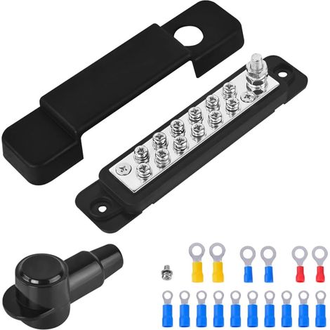 Bloc de distribution d'alimentation pour barres omnibus, bloc de distribution d'alimentation à bornes annulaires, blocs de distribution pour barres omnibus 12 V-48 V CC (noir)